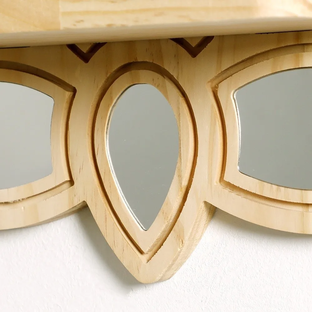 

Деревянная полка из древесины лотоса, декоративная настенная полка-лотос с зеркалом, съемная подставка для хрустальных украшений, для гостиной