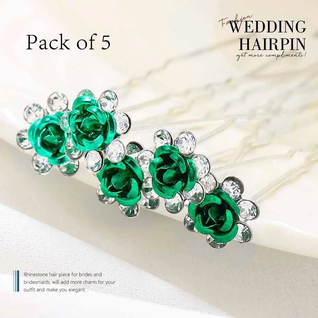 5pcs Women Hairpin Stick Wedding Bridal Green Crystal Pearl Hairpin U Shaped Hair Clip Barrettes Hair Accessories Wholesale