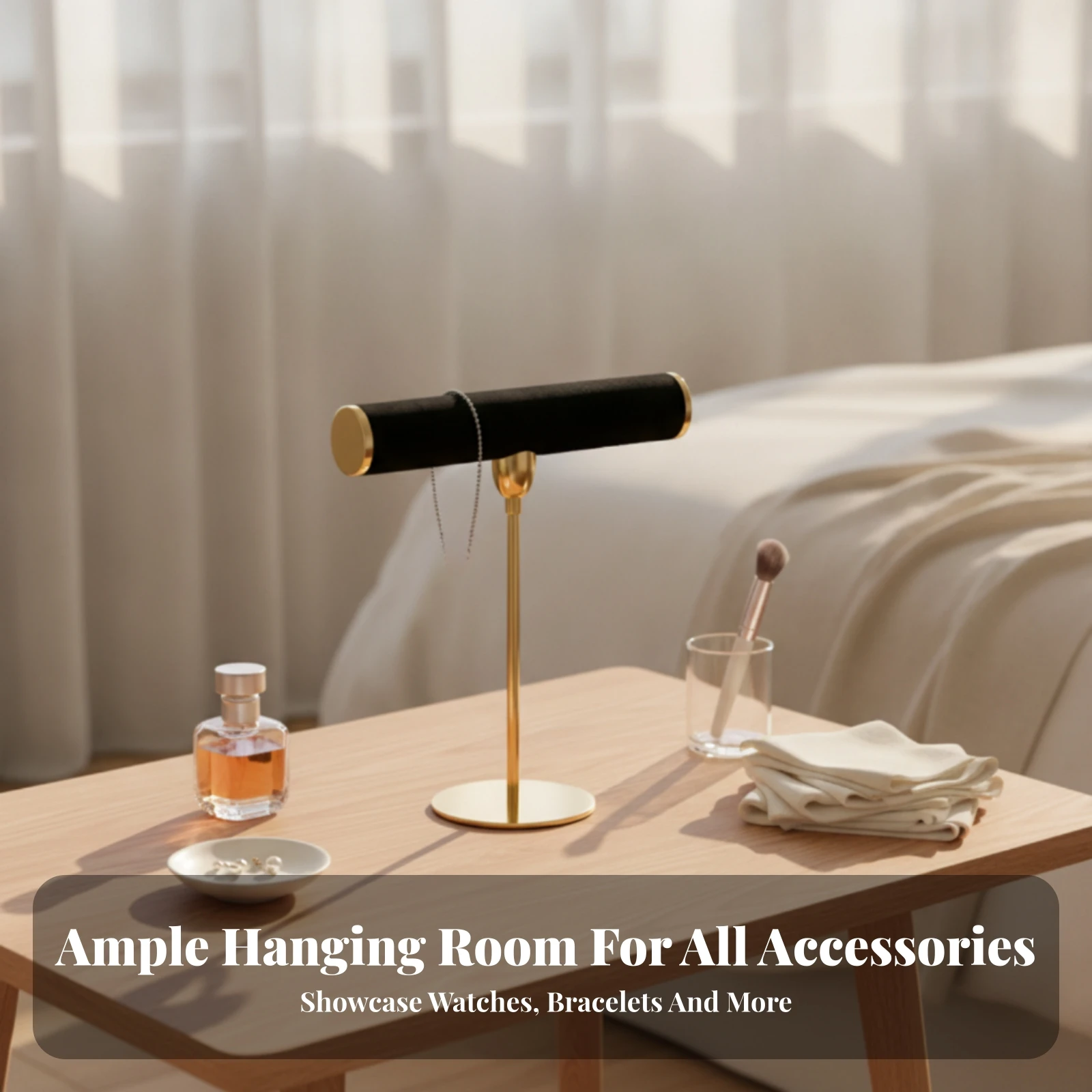 Jewelry Display Stand with Padded Bar Countertop Bracelet Display with Cylindrical Bar Holder Safeguarding Modern for Collectors