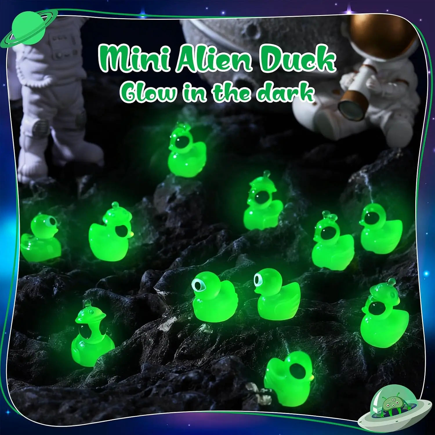 24 Stück Mini-Alien-Enten, die im Dunkeln leuchten, grüne Harzfiguren – Detail 7