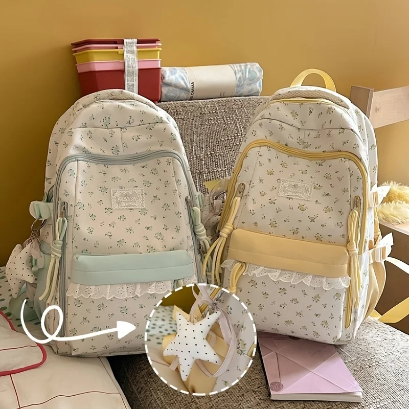 New Casual Stylish Backpack/Lace Floral Print Design/Large Capacity/Ultra-lightweight College-style School Bag Fresh Designed