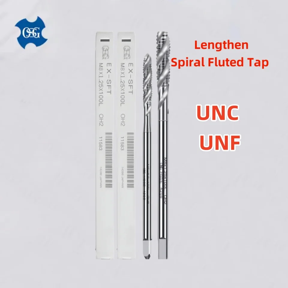 

Japan OSG HSSE Lengthen 100MM American Spiral Fluted Tap UNF UNC 0-80 2-56 4-40 8-32 10-24 1/4 Aluminum blind hole thread tap