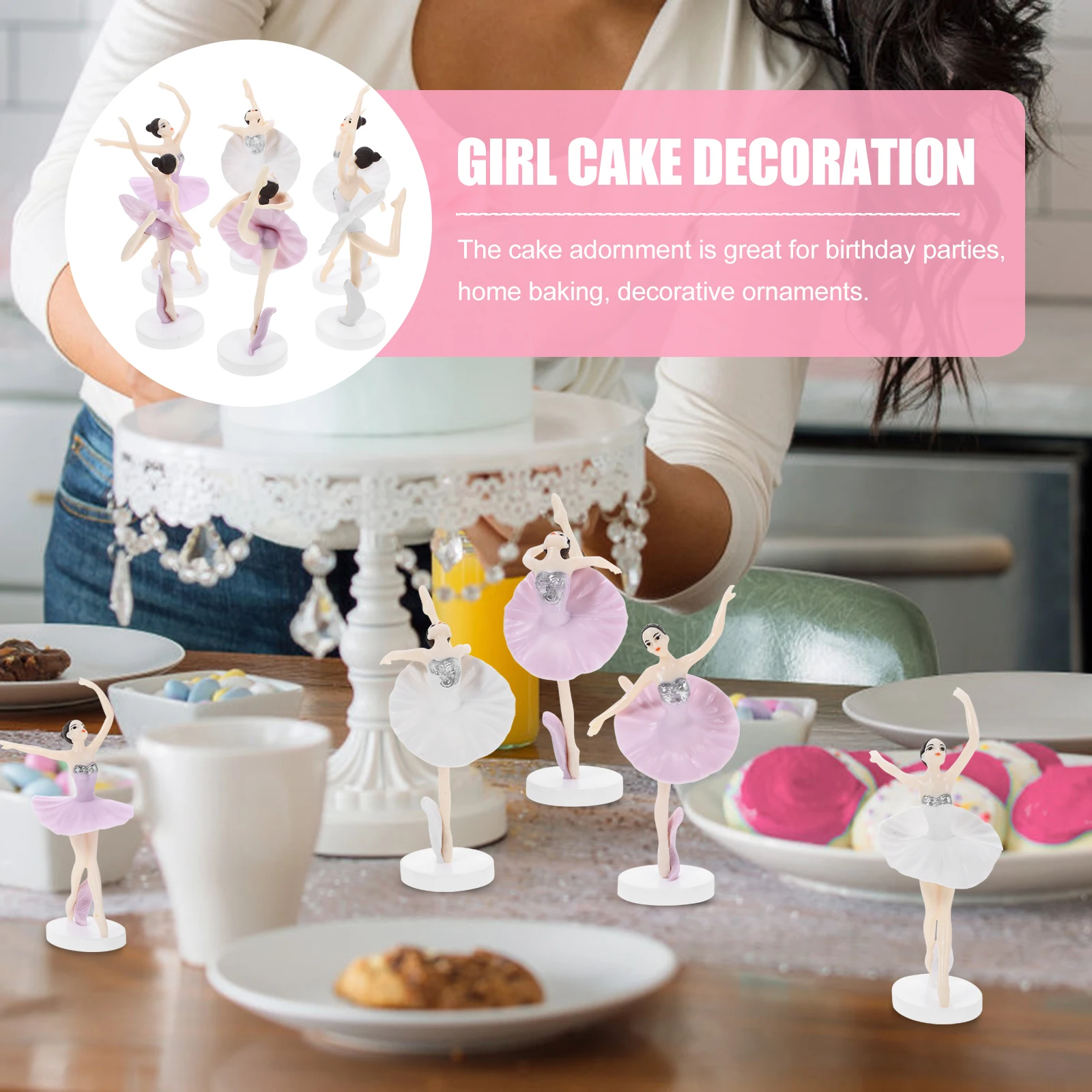 

6 Pcs Ballerina Ornaments Ballet Birthday Decorations Figurine Cake Topper Room Plastic Statue
