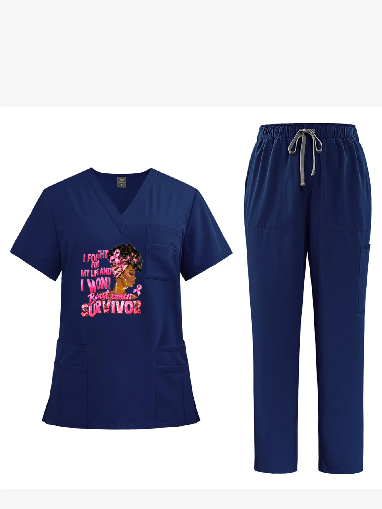 Exclusive Print Unisex V-Neck Short-Sleeve Nurse Workwear Medical Set Wrinkle-Resistant Washable Disinfection-Resistant Overalls