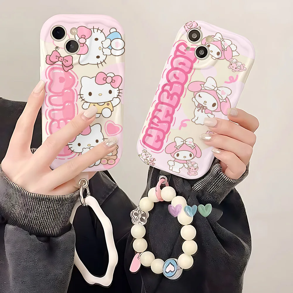 Y2k مرحبا كيتي مع سوار قضية الهاتف لسامسونج غالاكسي M16 A56 A36 A26 A35 A55 A25 A05s A15 A54 A34 A24 A14 A73 A53 4G 5G