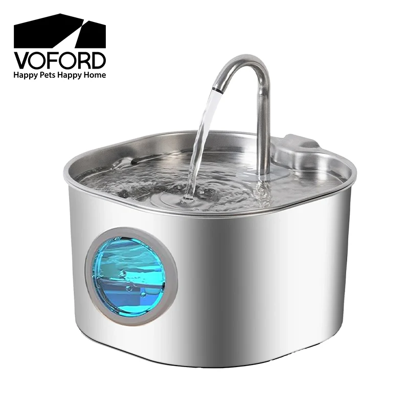 Fuente de agua para gatos de acero inoxidable de 2,2 L, dispensador de agua ultra silencioso para mascotas con bomba de filtro reemplazable para gatos y perros