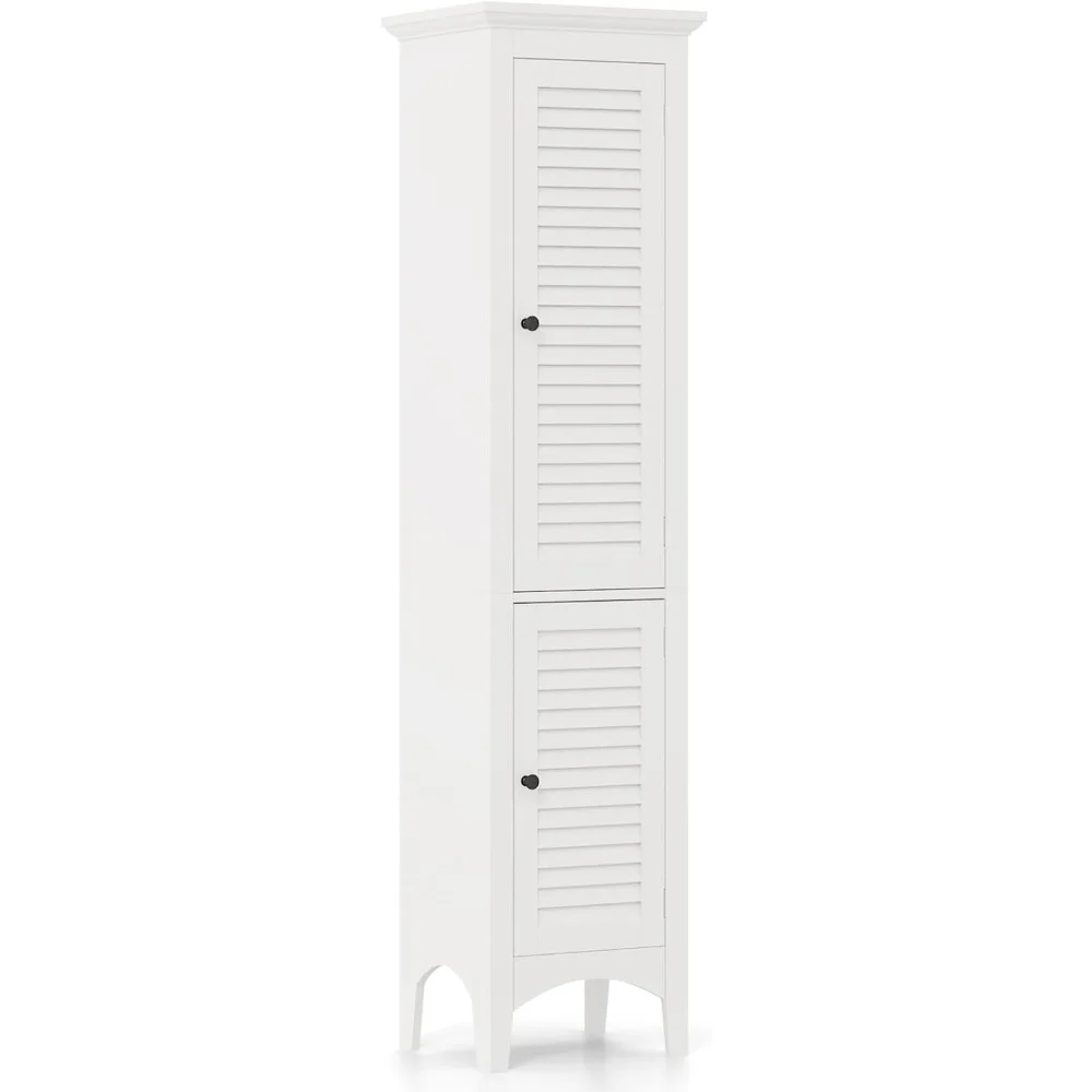 

63 Высокий шкаф для хранения в ванной комнате — узкий отдельно стоящий напольный шкаф с дверцами, 5-ярусные полки (1 регулируемая по высоте)