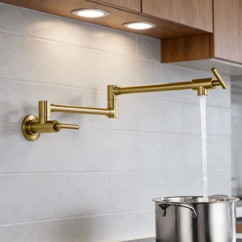 

Gold Fold Extended Single Cold Tap Wall Mount Universal Kitchen Sink Faucet Home Bathroom Water Tap