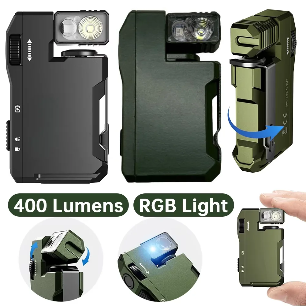 

Перезаряжаемый фонарик EDC, 400 люмен, портативный плоский карманный фонарик с четырехцветной подсветкой, небольшой фонарик для кемпинга