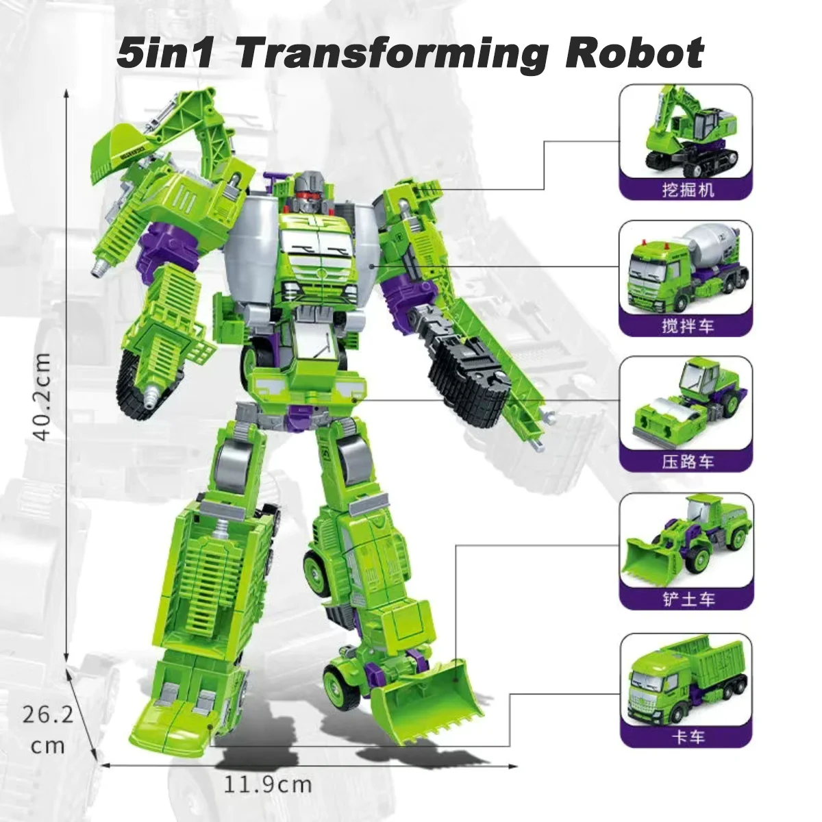 

5in1 Anime Action Figure Set Transformation Robot 15.7''/40cm Poseable Collectible Model Toy Engineering Theme Girls Kids Gift