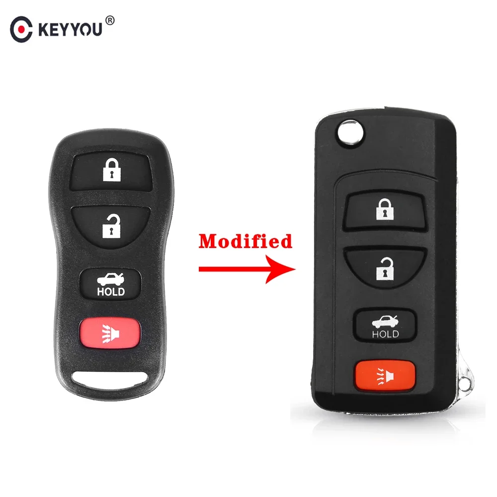 KEYYOU Modified Filp Folding Remote Key Shell For Nissan Armada Sentra 350Z 2003 2004 2005 2006 2007 Fob 4 Buttons Car Key Case