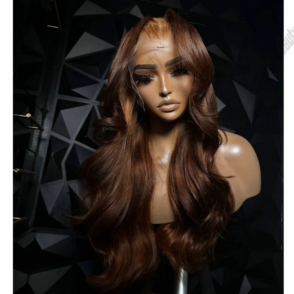 

Свободный волнистый парик шнурка 5x5 HD Remy Малайзийские человеческие волосы Красновато-коричневый Предварительно выщипанный бесклеевой 360/Полный парик шнурка человеческих волос Детские волосы