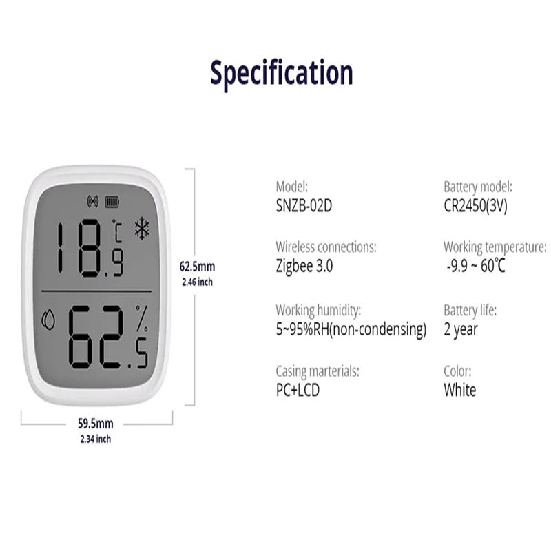 SONOFF SNZB-02D Zigbee Smart Temperature Humidity Sensor Large LCD Remote Real-time Monitoring Ewelink APP Via Alexa Google Home