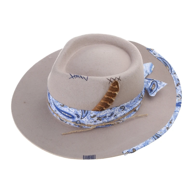 

Roleplay Cowboy Hat Wool Fedoras Jazzs Hat Music Festival Hat Costume Headwear Dropship