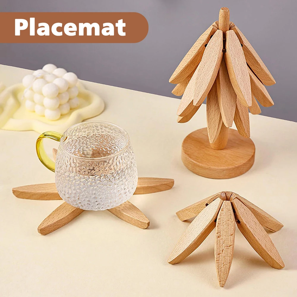 Platos de madera, manteles individuales plegables con diseño de árbol, soporte antiescaldaduras, resistente al calor, posavasos, manteles individuales de madera, maceta, decoración del hogar