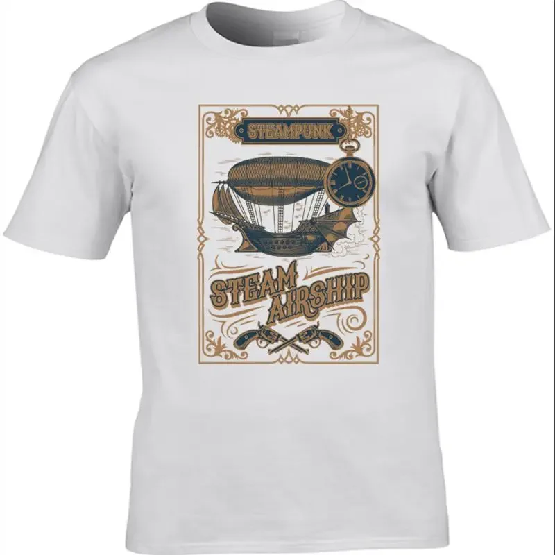 Men'S Steampunk T Shirt Gothic Victorian Design Steam Airship 2
