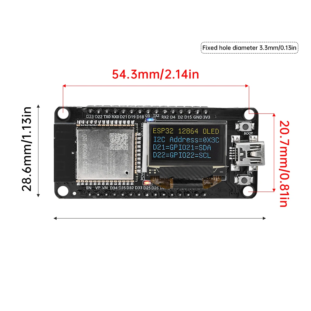 ESP32 ESP-WROOM-32D WIFI Blue-tooth Development Board Module CH340C With 0.96 OLED Screen Yellow Blue Display 30Pin for Arduino