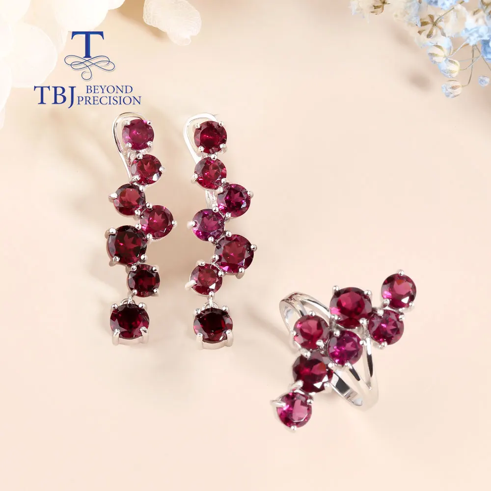 

Fashion Rhodolite Garnet Ring Earrings Jewelry Set 925 sterling Silver Fine jewelry Women's anniversary party gift