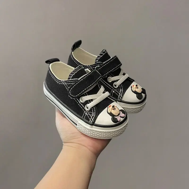 Chaussures en toile de dessin animé Mickey Minnie Mouse pour enfants, chaussures Velcro faites à la main, chaussures de bébé pour garçons et filles, chaussures de printemps et d'automne pour femmes