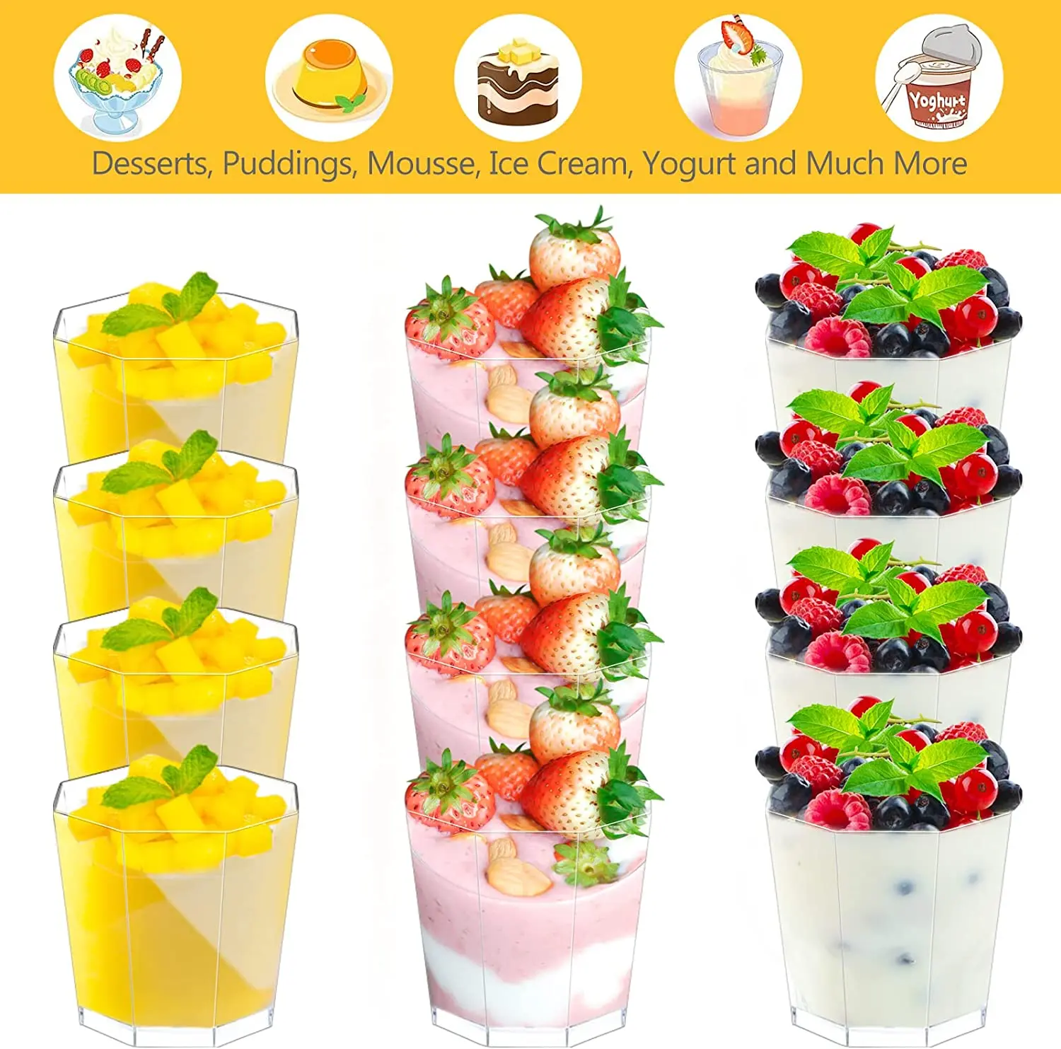 Party Disposable Plastic Dessert Cups Octagon Ice Cream Pudding Jelly Cups Party Dessert Cup