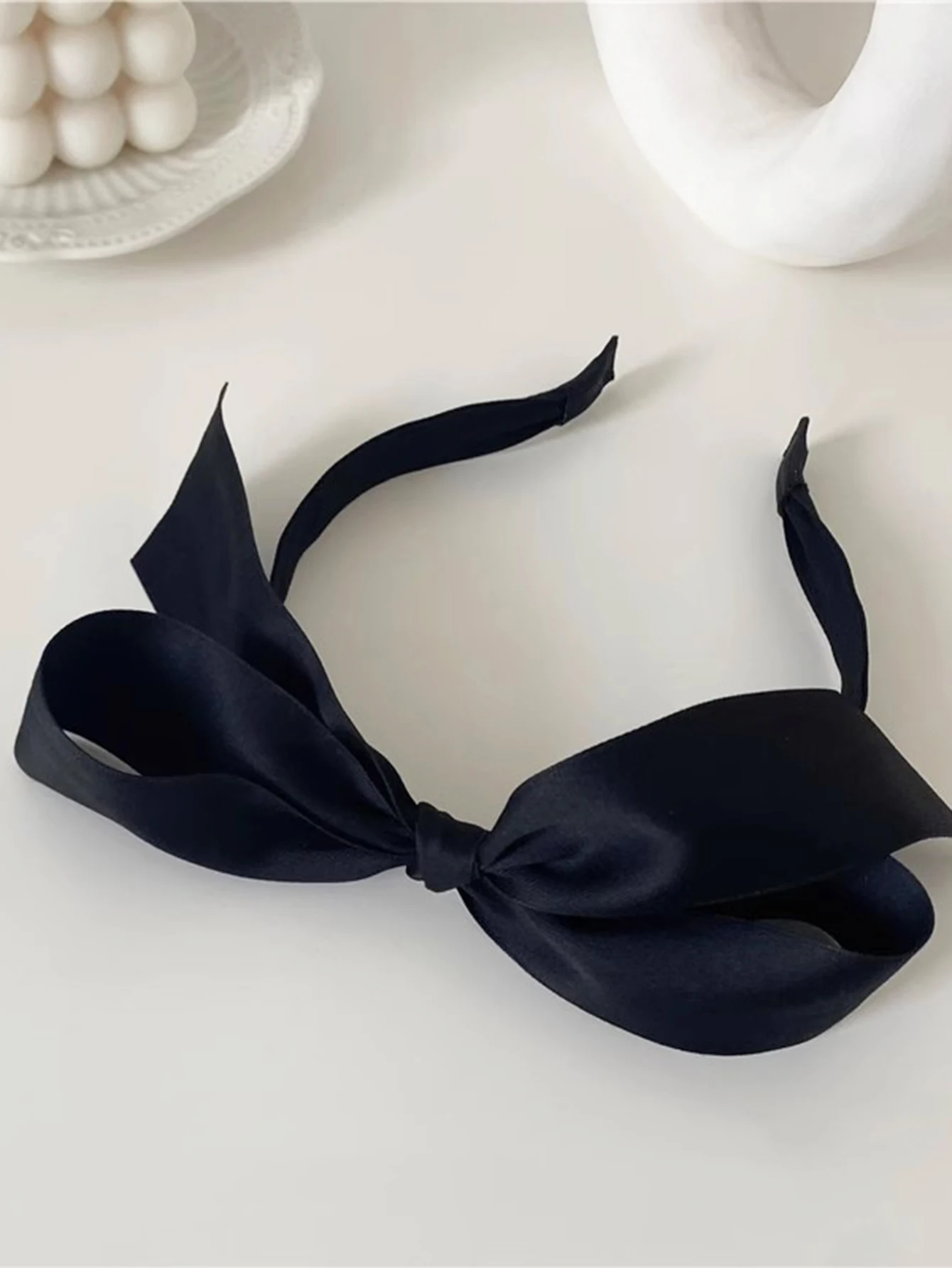 Lystrfac Solid Color Black Ribbon Bow Top Headband for Women Girls Fashion Bezel Female Hair Accessories