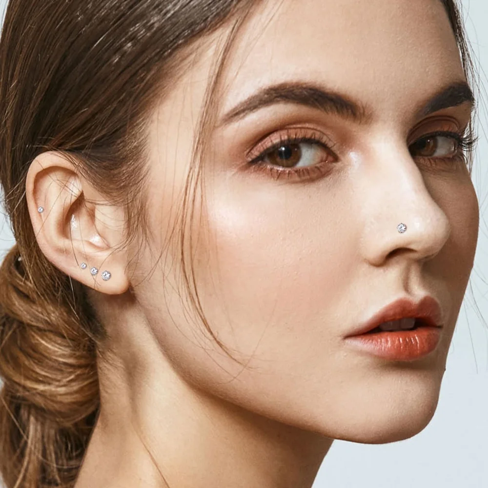 9 Pcs Stainless Steel Nose Ring Set Hypoallergenic Septum Horseshoe L Shape Corkscrew Nose Studs Hoops 16G 20G Piercing Jewelry