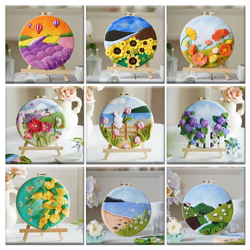 GATYZTORY Wool Felting painting Kit Wool Felting Flower Handmade Felt Needle Pack Felting Fabric Diy Landscape Gift  Picture