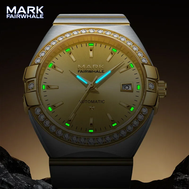 Mark Fairwhale Luxury Automatic Watch For Men Fashion Stainless Steel AAA Iced Watch Dress Gold Mechanical Wristwatch Man Reloj