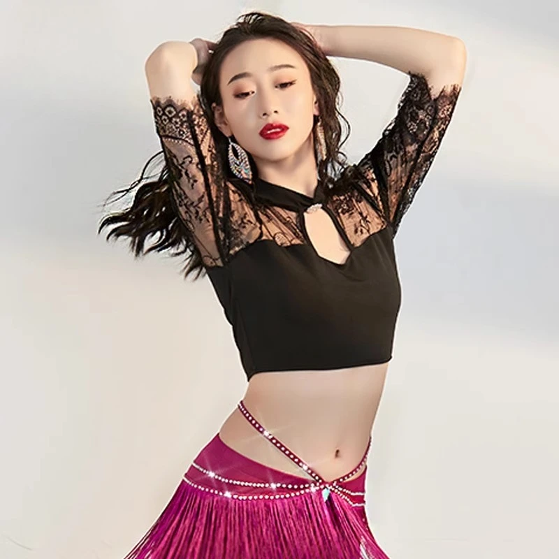 

Customized New Belly Dance Top New Lace Short Sleeve Practicing Oriental Dance Singer Costume Women Belly Dancewear
