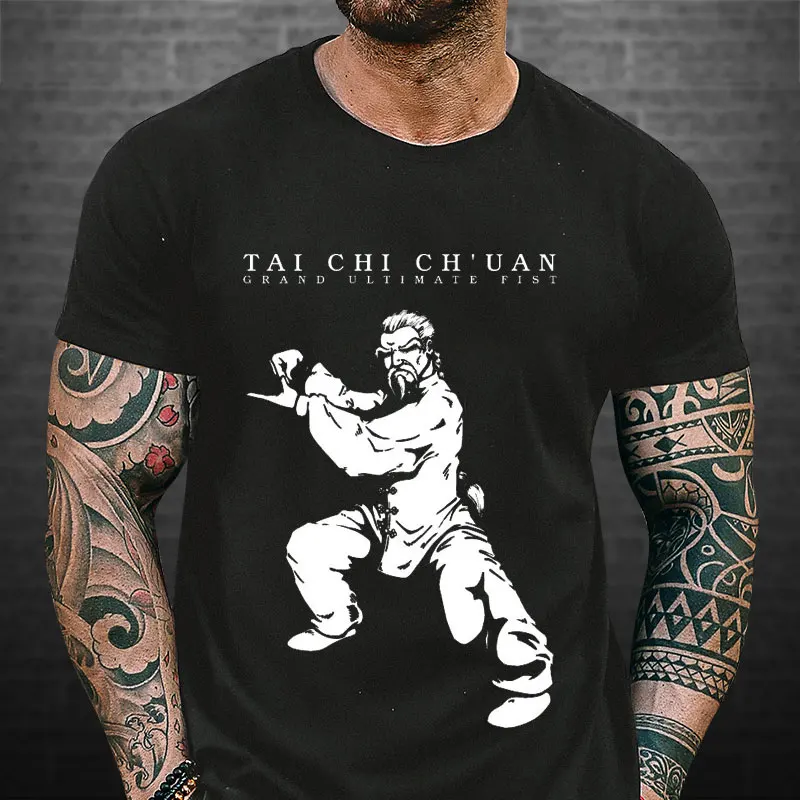 Tai Chi Ch'uan Grand Ultimate Fist Master Silhouette Graphic T Shirt Unisex Cotton Oriental Kung Fu Zen Meditation Streetwear