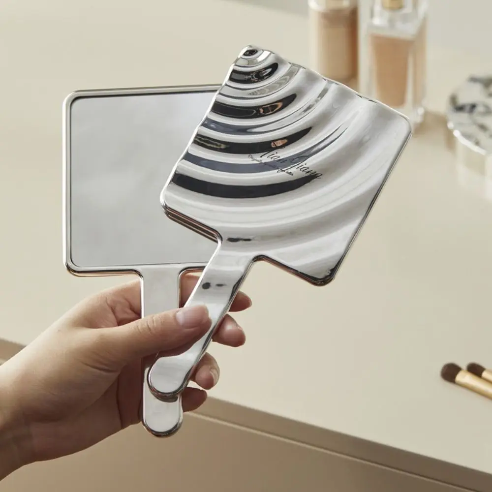 Hand-held Liquid Shape Makeup Mirror Square Electroplated Water Ripple Beauty Mirror Creative with Handle