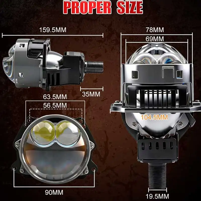 2pcs Bi LED Projector Lenses 3 Inch For Headlight Hella H4 H7 9005 9006 6000K Auto Lamp Retrofit Kits Dual Hyperboloid Lens view 6