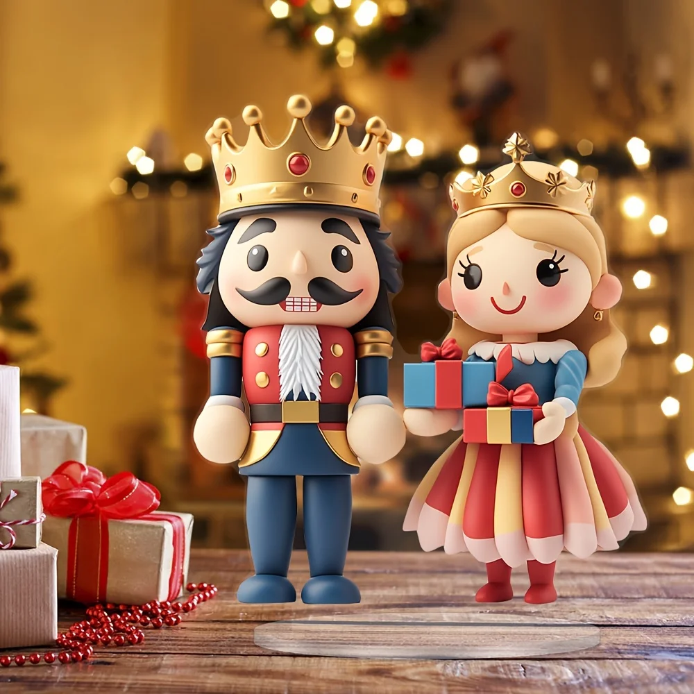 Charming Chestnut King Queen Christmas Decoration - Waterproof Acrylic Desktop Ornament, Suitable For Home, Office, Coffee Shop