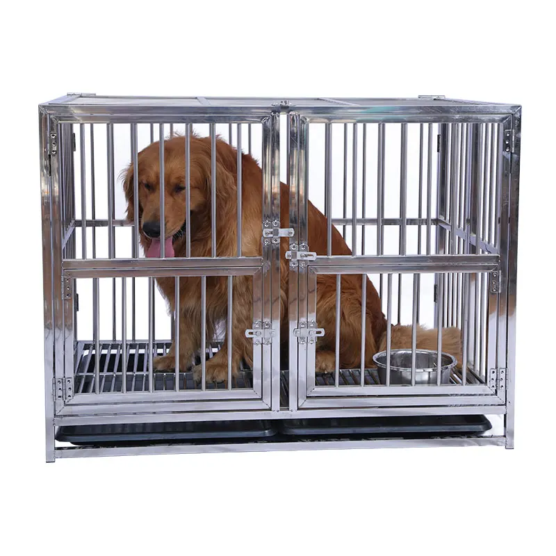 304 Stainless steel Foldable Dog Cage Multiple Sizes Pet Kennel Cage Heavy Duty