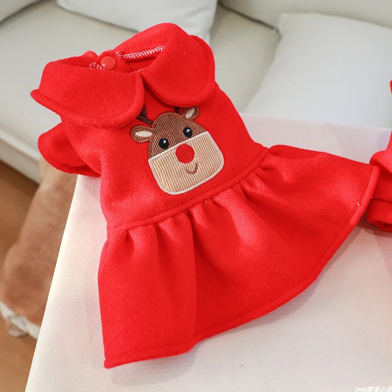 1PC Pet Clothing Autumn/Winter Red Christmas Elk Princess Dress Suitable for Small and Medium sized Dogs