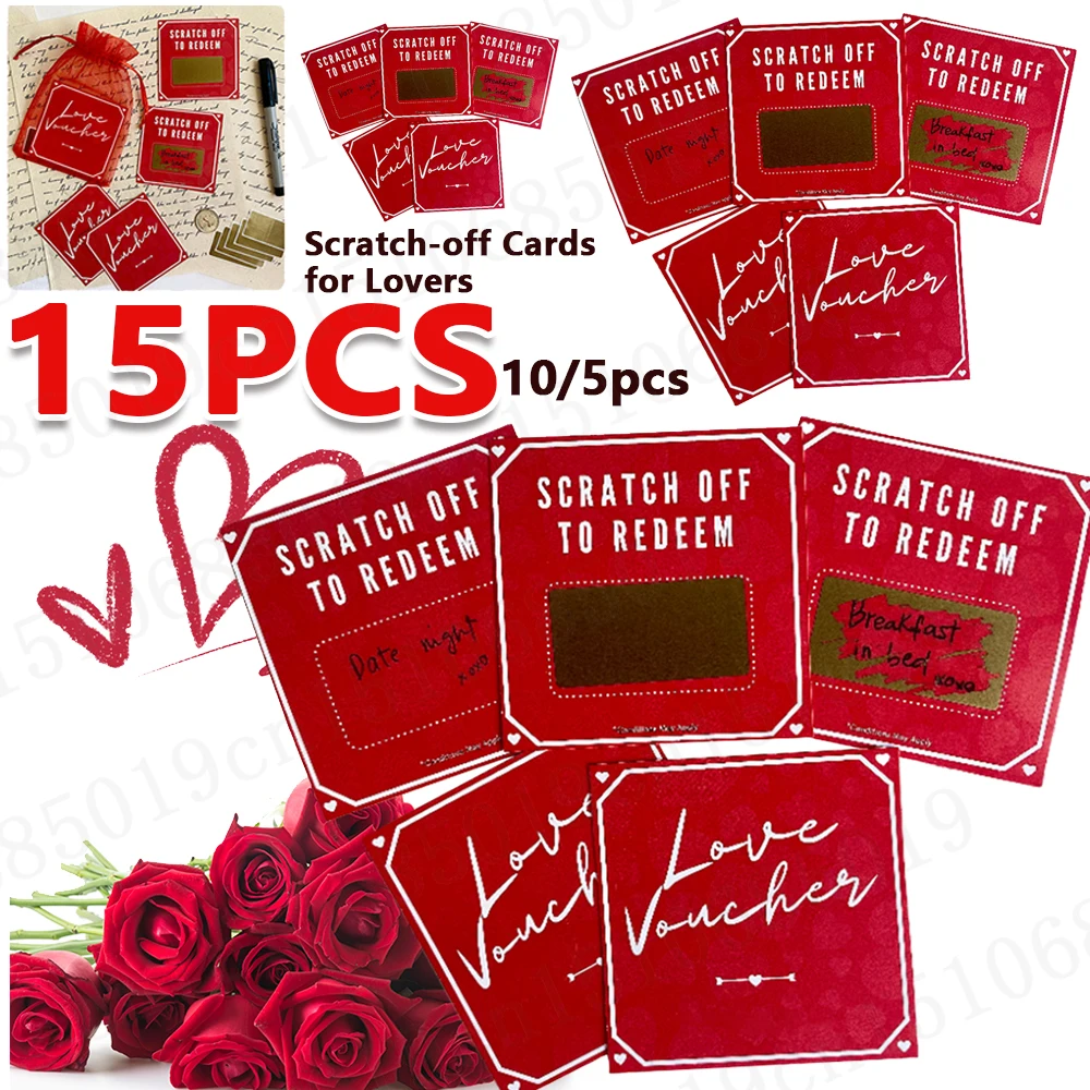 15-5PCS Scratch-off Cards Voucher Coupons Anniversary DIY Gift for Her Valentine's Day Tickets Love Note Romantic Birthday Gift