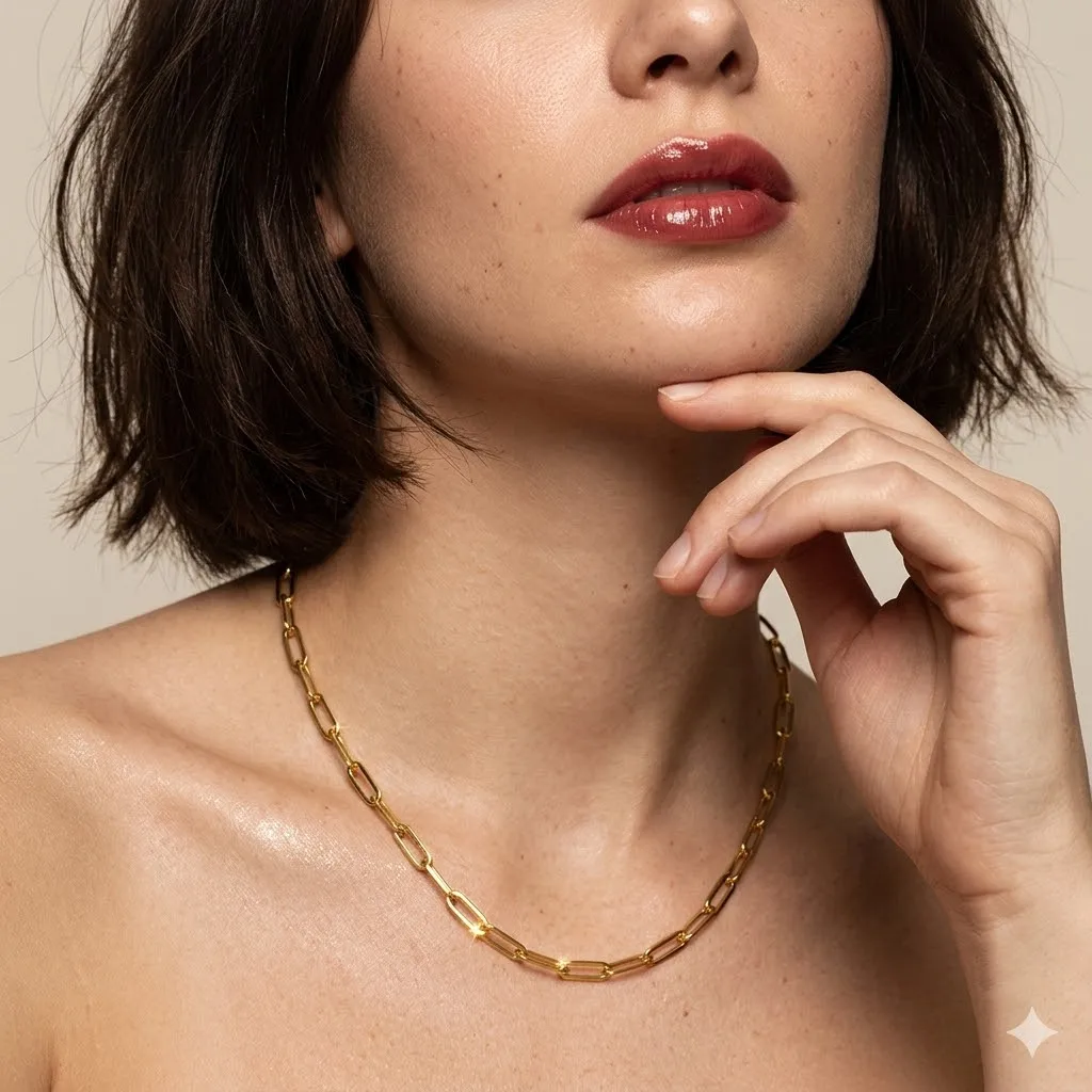 Vergoldete Paperclip-Gliederkette für Damen, minimalistische rechteckige lange Gliederkette, Schmuckgeschenk, modische Accessoires