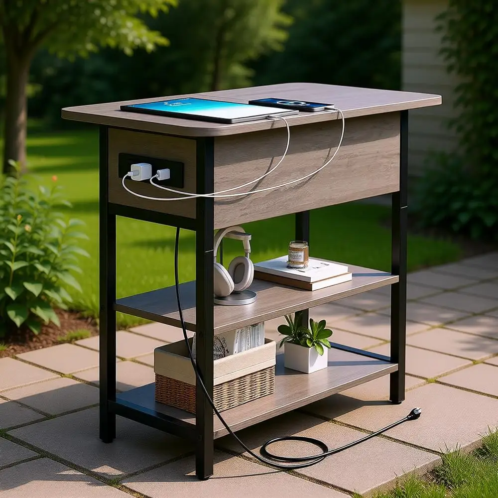 

Charging Station End Table with USB Ports and Outlets, Ideal for Living Room or Bedroom