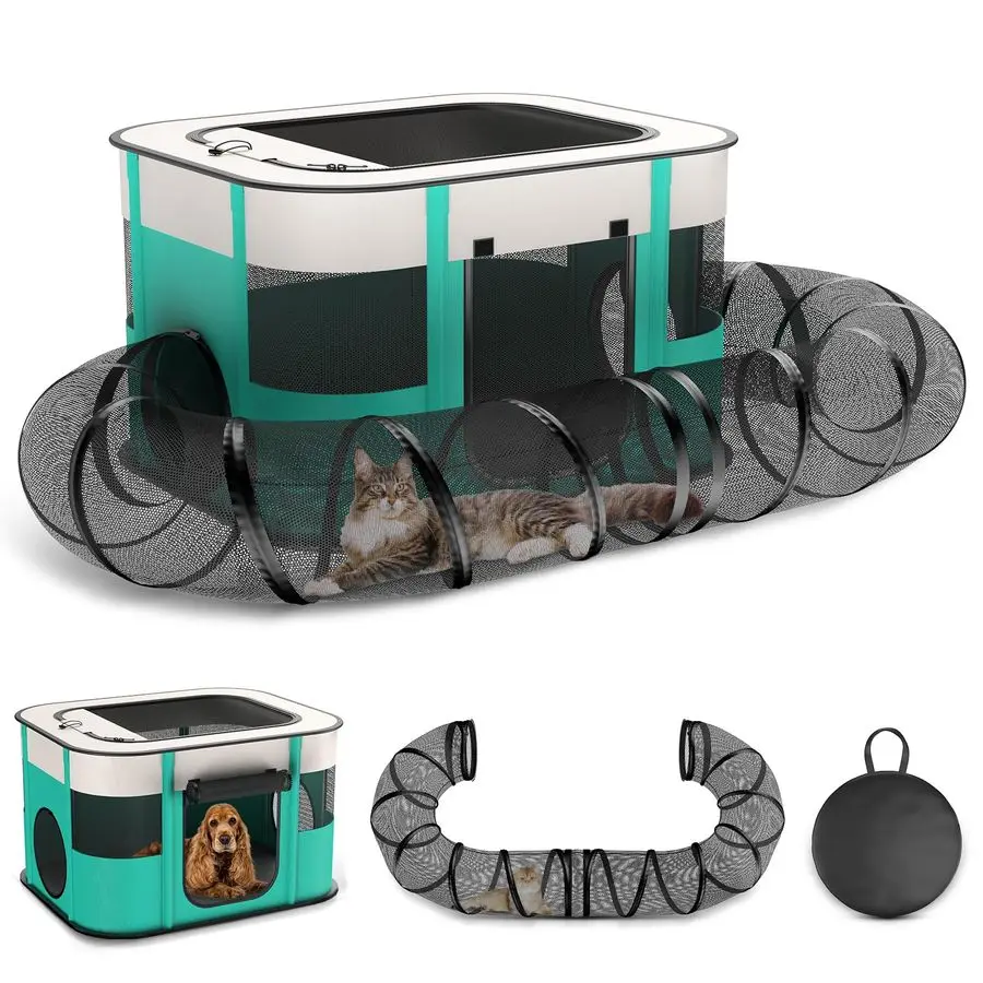 

Outdoor Cat Enclosure, Outdoor Cat Playpen Enclosed, Portable Catio Cat Tent with Tunnel for Indoor Cats Small Animals and Puppy