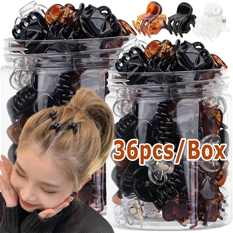 

36pcs with box Mini Hair Claw Clips Bangs Strong Grip Multifunction Clamp Clips (Black + Transparent white + brown)