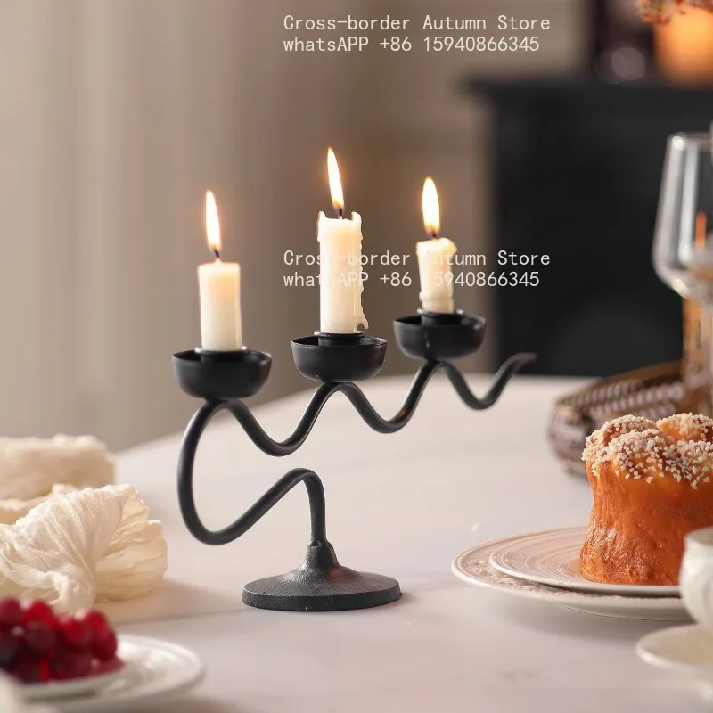 Wrought iron wave candle holder romantic household candlelight retro dinner props dining table candle holder ornament