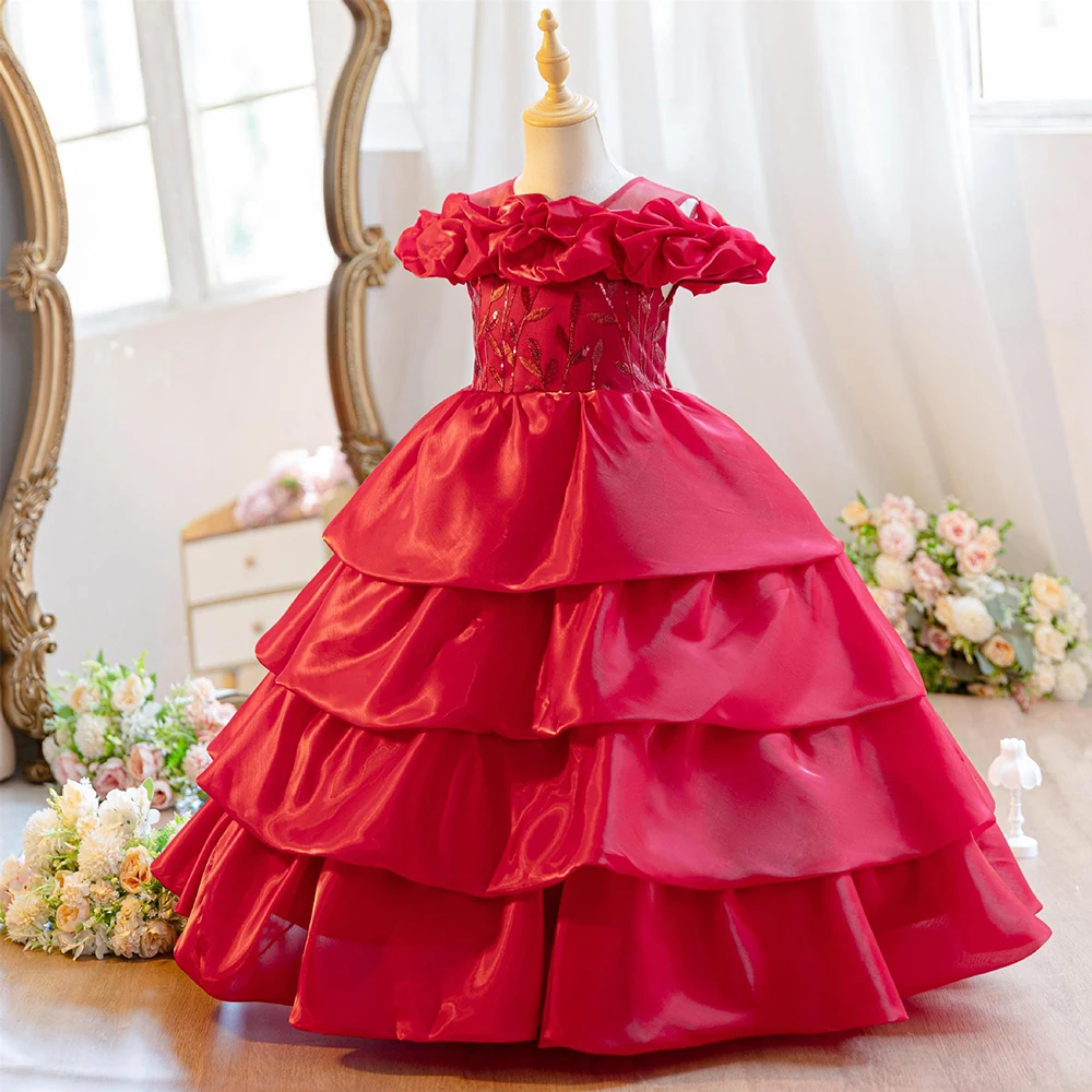 HETISO Layered Princess Dress for Girls Elegant Wedding Prom Evening Party Kids Costume Birthday Dress