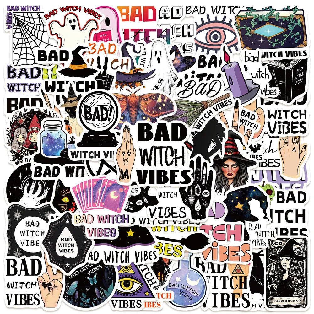 ملصقات مكونة من 50 قطعة من ملصقات Edgy Bad Witch Vibes - شارات زخرفية لأجهزة الكمبيوتر المحمولة والقيثارات وألواح التزلج والمجلات وتسجيل متجر YourLife