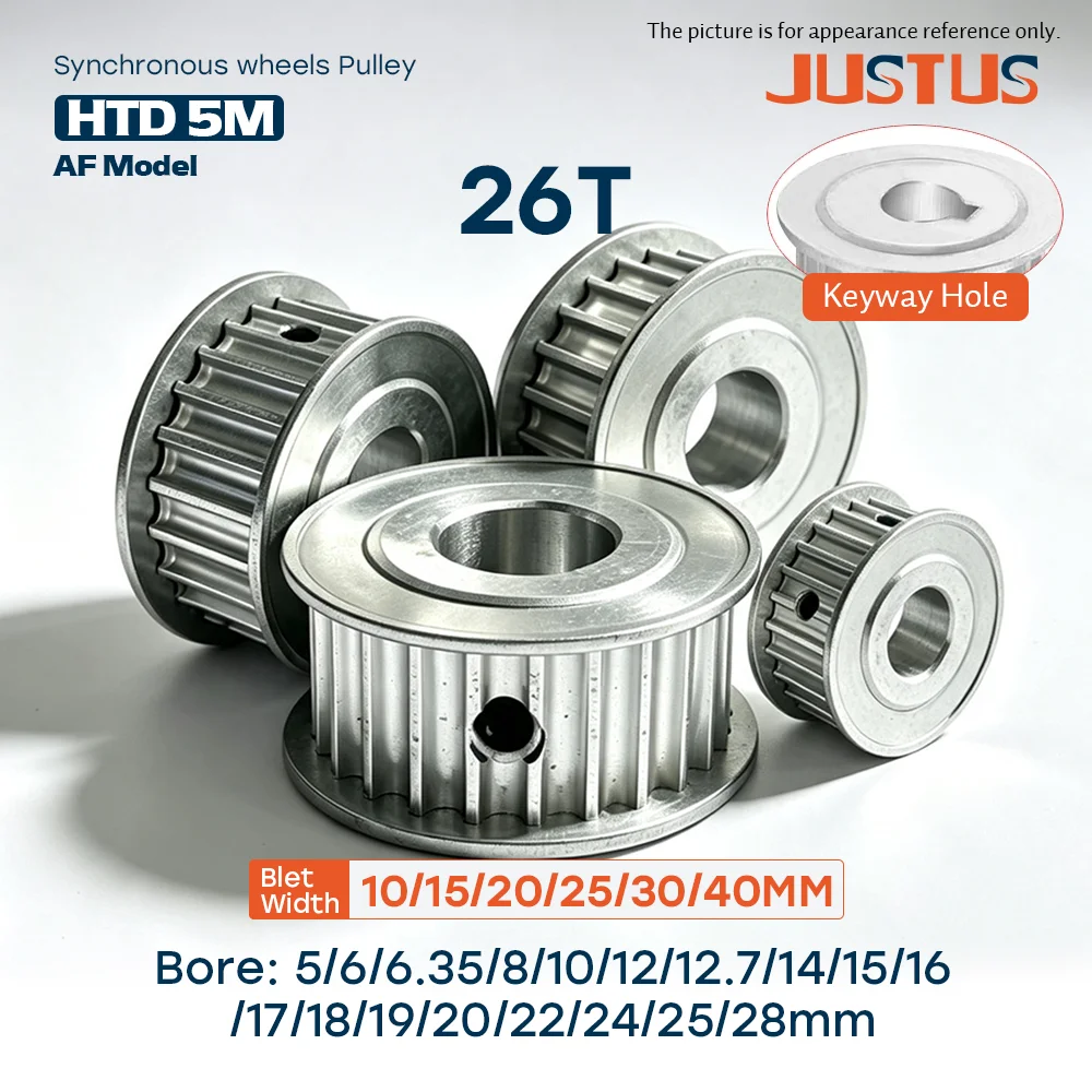 26T HTD5M Timing Pulley Pitch 5mm Bore 5‑28mm For 10/15/20/25/30/40mm Width Timing Belt Linear Transmission Parts