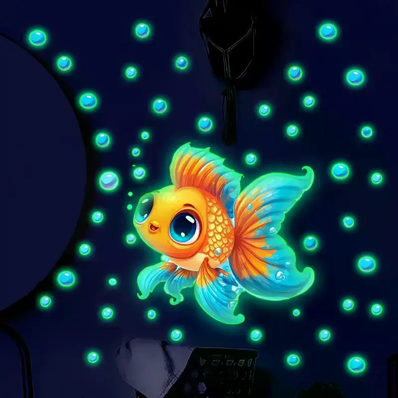 Glow-in-the-Dark Goldfish Bubble Toilet Sticker Creative Self-Adhesive Removable Bathroom Decoration Wall Windows Car Stickers