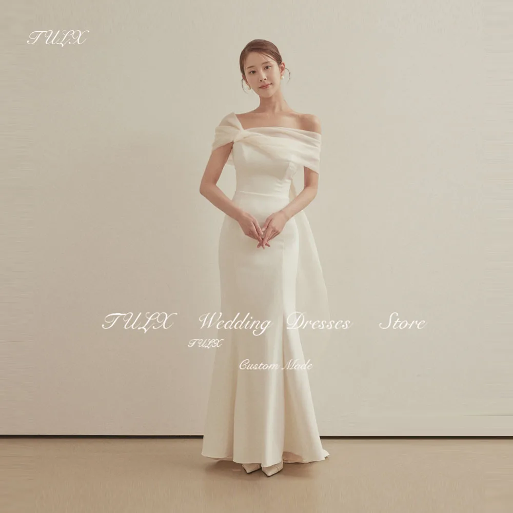 

TULX Simple Ivory Satin Wedding Dress With Bolero Korea Photoshoot Mermaid Bridal Gowns Sleeveless Corset Floor Length Custom