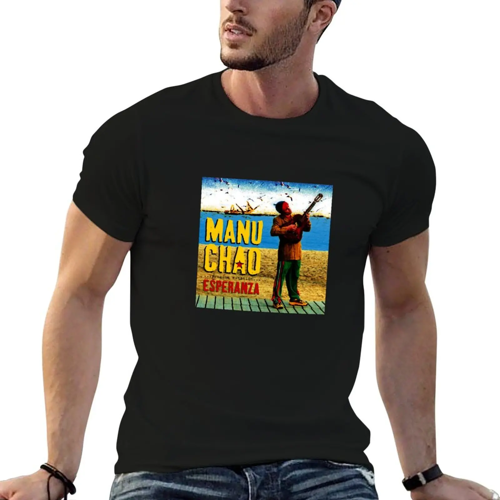 Camiseta Manu Chao, Next Station: Hope, camiseta para hombre, camisetas 100% de algodón para hombre, paquete de camisetas blancas de algodón para hombre, camiseta 100%