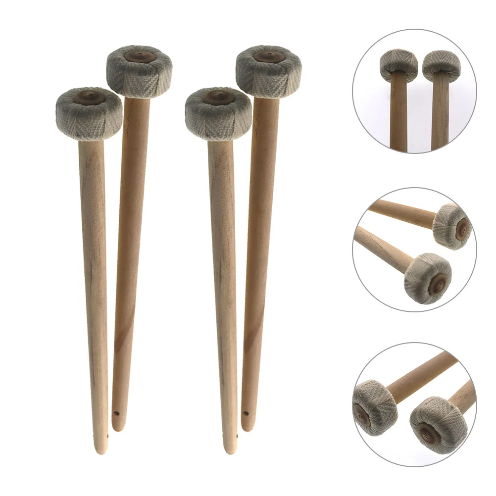 4 Pcs Small Gong and Drumstick Percussion Sticks for Adult Wood Handle Wooden Cotton Linen Drumsticks