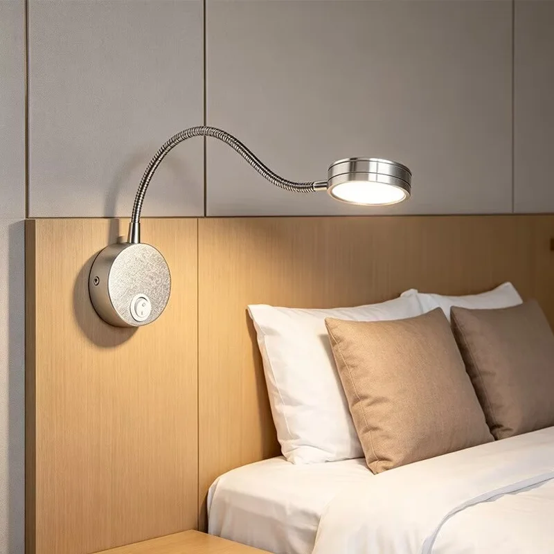 Modern LED Wall Lamp 3W 5W With Switch Silver Black Bedside Sconce Flexible Arm Reading Lamp Room Decoration AC85-265V