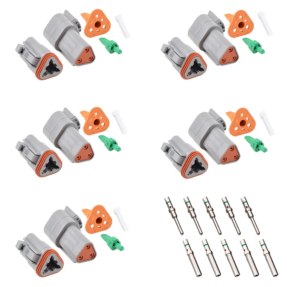 

JRready ST6328-3 Deutsch DT Gray Connector 5 Kit 3 Pin Connector with Sealing Plugs,16 Solid Contacts（14-20 AWG）Removal Tool RT1